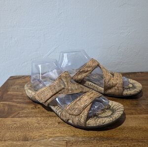 Vionic Lauren Cork Womans Sandals Size 9 Slip On Brown‎ Beige Hook And Loop
